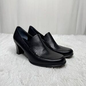 FRANCO SARTO / Nolan black leather heeled loafer pumps / 8